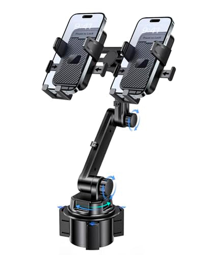 Dual Cup Holder Phone Mount for Car, 360° Adjustable Fits Two Phones - color: Double Clamp