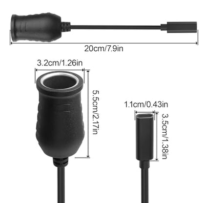 USB C to Cigarette Lighter Adapter Type-C Socket Charging Cable,Compatible with Dash Cam,GPS,Car LED Lights (9V Type-C Female to Cigarette Lighter Socket Charging Cable, 0.2M/0.65FT) - size: 0.2M/0.65FT, style: 9V Type-C Female to Cigarette Lighter Socket