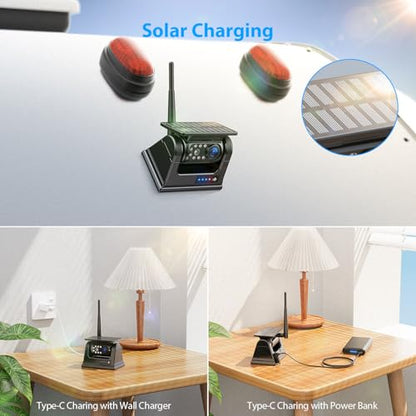 3 Magnetic Solar Wireless Backup Camera System, Quad RV Rearview Backup Cameras Wireless System with HD1080P 9 Inch DVR Monitor for Trailer RV Trucks, Built-in 9600mAh Solar Battery, ZEROXCLUB BL903 - size: 9"-3 Cam