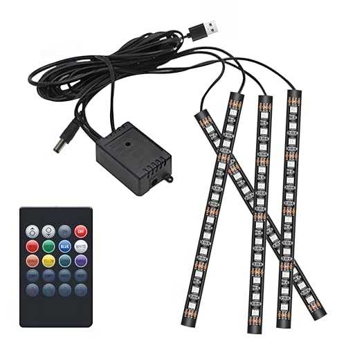 4In1 5050 SMD 48LED RGB Interior Car Strip Light Accessories Under Dash Lighting Footwell Ambient Lights Atmosphere Neon Lights Strip Kit with USB 20Key Controller for Car Truck ATV UTV RV