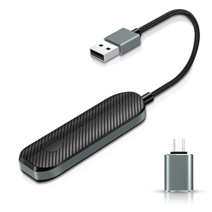 2026 Wireless CarPlay & Android Auto Adapter - Flexible Cable Prevents Port Damage, Dual-Band 2.4GHz+5GHz Fast & Stable Connection, USB A+C Adapter Included for 800+ Vehicles 2015-2026, Carbon Fiber