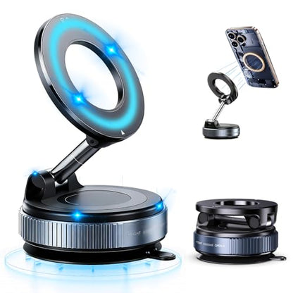 Upgraded Vacuum Magnetic car PhoneHolder, Strongest Suction Cup Phone Holder, 720°Foldable car Holder, Suitable forCars/Mirrors/Smooth Surface, Compatible withiPhone and Android (Black) - color: Black