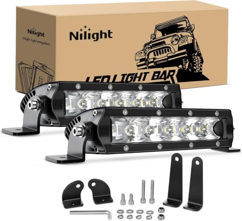 Nilight Led Pods Light Bar Super Slim 2Pcs 7 Inch 30W Spot Driving Fog 3600LM Off Road Lighting for Trucks Pickup SUV ATV UTV Boat 4x4 Van Camper - 2 Style Mounting (Pack of 10) - color: White 30W Spot 3600LM (Pack of 10)
