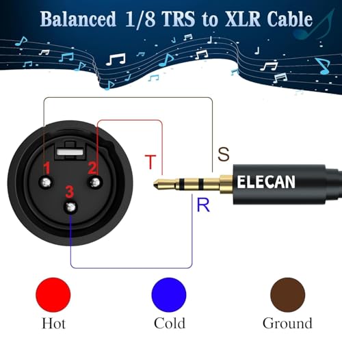 Elecan 3.5mm (1/8 Inch) TRS Aux Male to XLR Male Cable 6 Ft, Balanced Professional Shielded Stereo Microphone Cable Cord, Gold Plated for DSLR Camera Mixer Headphones with 3.5 to 6.35mm Adapter+Ties - size: 6FT, style: 3.5mm to XLR Male