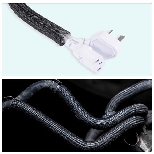 MECCANIXITY Split Sleeve Wire Loom 3/16" 25Ft White Self Wrapping Braided Sleeve UL94-V2 Fireproof PET Sleeving for Automotive, Home Cable Management - color: White, size: 3/16 Inch x 25Ft