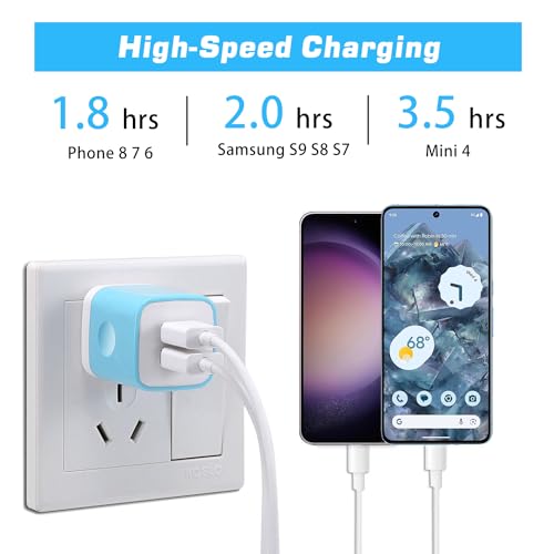 USB Charger Block, 4Pack 2.1A Dual Port USB Wall Charger Plug Power Adapter - color: Red,Blue,Green,Purple