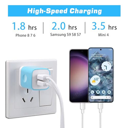 USB Charger Block, 4Pack 2.1A Dual Port USB Wall Charger Plug Power Adapter - color: Red,Blue,Green,Purple