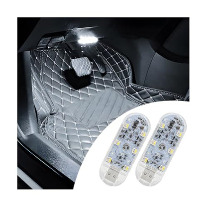 Bittwee Car LED Lights, 2PCS Vehicle Interior Wireless Ambient Lighting with 6 Bright LED Lamp Beads, Portable USB Rechargeable Atmosphere Night Lamp, Universal Automotive Accessories (White)