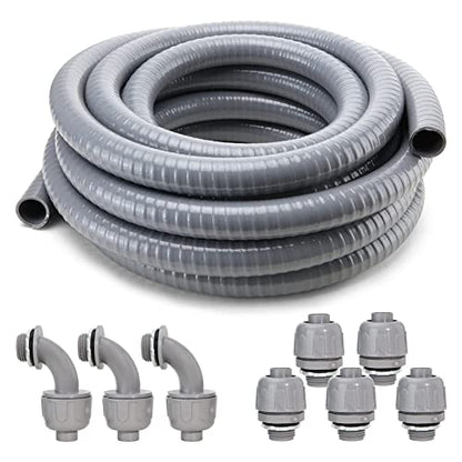 DWALE Liquid-Tight Conduit and Connector Kit,Flexible Non Metallic Liquid Tight Electrical Conduit,1inch100ft Electrical Conduit Kit,with5 Straight and3 Angle Fittings Included,1 in. Dia (100FT) - size: 1inch-100FT