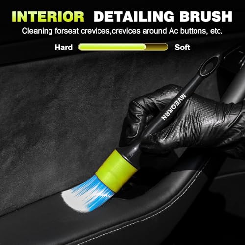 MVEQRRN 7PCS Car Detailing Brush Set,Boars Hair Detail Brush kit(Green) - color: 7PCS detailing brush green