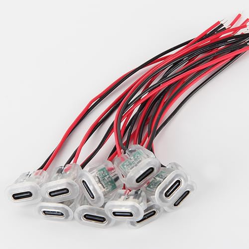 10PCS USB Type-C Female Chassis,3A 2-pin Soldering Jack,2 Wire USB C Panel Mount Connector,24AWG USB C Pigtail Cable Extension Power Cable - style: H