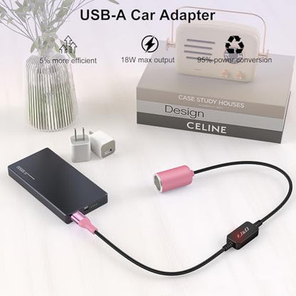 J&D USB A Male to 12V Car Cigarette Lighter Socket Female Converter Cable, 1 ft, 12V 18W Power Adapter, Compatible with Dash Cam, GPS, Car LED Light Strips, Pink - color: Pink, size: 1 Feet/ 30 CM