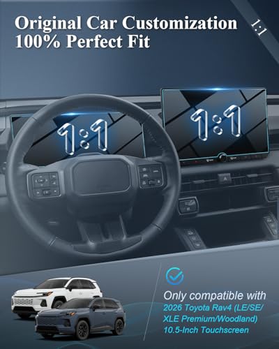 BIBIBO 2Pcs for New 2026 RAV4 Screen Protector 2026 Toyota RAV4 (LE/SE/XLE Premium/Woodland) 10.5-Inch Touchscreen+12.3"Dashboard [Tempered Glass Anti-Scratch Lessen Fingerprints] 2026 RAV4 Accessories(Not Fit 2026 RAV4 12.9"Display)