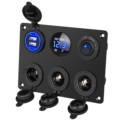 Linkstyle 6 in 1 Charger Socket Panel, 3 Cigarette Lighter Splitter with Dual USB Charger Ports & LED Voltmeter & Rocker Switch for 12V/24V Car RV Boat - color: 6 in 1 Charger Socket Panel