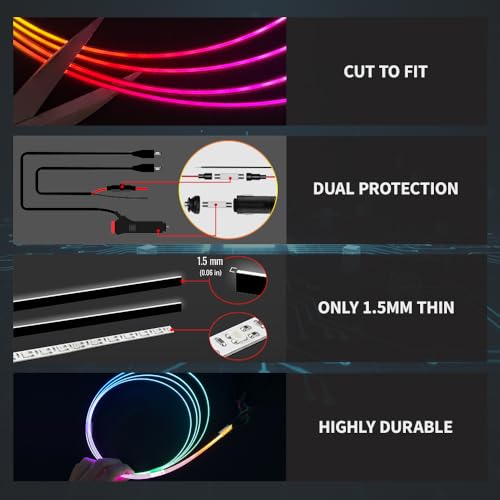 Ambient Lighting Car Led Lights Interior Kit,10 in 1 RGB Music Sync Acrylic Led Lights for Car Interior,175 inches Fiber Optic Neon Accent Strip Night Ambiance Footwell Lighting with Wireless APP - size: 10 in1(1*43.3inch+4*29.5inch+1*13.8inch+4*footwell