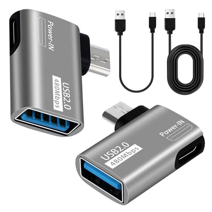 2 Pack OTG Cable Adapter for Fire TV Stick,90 Degree Left & Right Angle Powered Micro USB to USB OTG Adapter for Android Phone Tablet and More Host Devices with Micro USB (with 2 USB A to Micro Cable) - style: 2 Pack