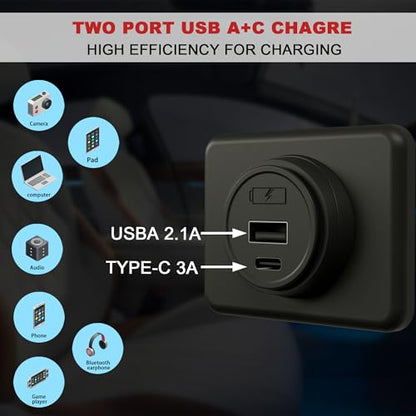 12V/24V USB C Outlet Power Socket Car Charger USB Port for Car, Bus, RV, Boat, Vehicle Boat ATV Truck Golf Cart - color: A+C Port-1pcs