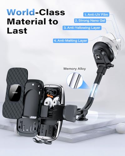 1Zero Solid Car Truck Phone Mount Holder with Thick Gooseneck Long Arm, Windshield Window Mobile Holders w/Industrial-Strength Suction Cup, Anti-Shake Stabilizer Compatible All Cell Phones, Black - color: Adjustable 8-Inch Gooseneck