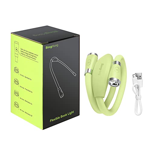 Neck Book Light LED Reading Lamp USB-C Rechargeable, Hands Free, 4 LED Bulbs, 4 Adjustable Brightness, for Reading in Bed or Reading in Car (Green) - color: Green