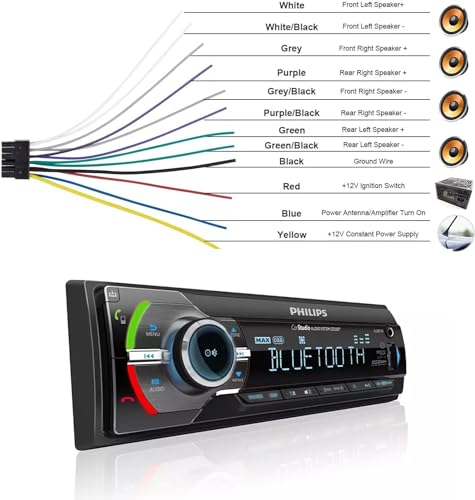Philips Car Stereo Bluetooth Audio Receiver, Sleek Single Din Car Stereo with AM/FM Radio, USB, AUX-in and Built-in Microphone for Hands-Free Calling and Music Streaming, Powerful Sound - color: BLACK