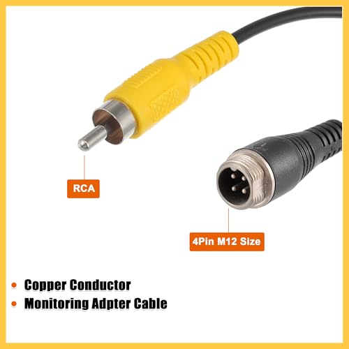 1pcs Car Camera Adapter 4 Pin to RCA Adapter M12 4-Pin Male to RCA AV Male with Trigger Wire Connector Wire Monitor Video Cable Adapter Auto Replacement Parts