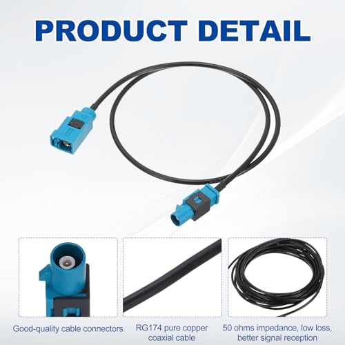 uxcell 2Pcs Antenna Extension Cable, 1.6ft/0.5m Longer Fakra-Z Male to Fakra-Z Female RF Coax Cable for Car Stereo Head Unit GPS Navigation FM AM Radio RG174 - size: 1.6ft/0.5m