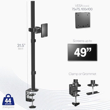 VIVO Single Ultra-Wide Monitor Desk Mount for up to 49 inch Ultrawide Screens, Extra Tall Heavy Duty Adjustable Stand Holds 44 lbs, Black, STAND-V100R - size: up to 49" screens, style: Extra Tall