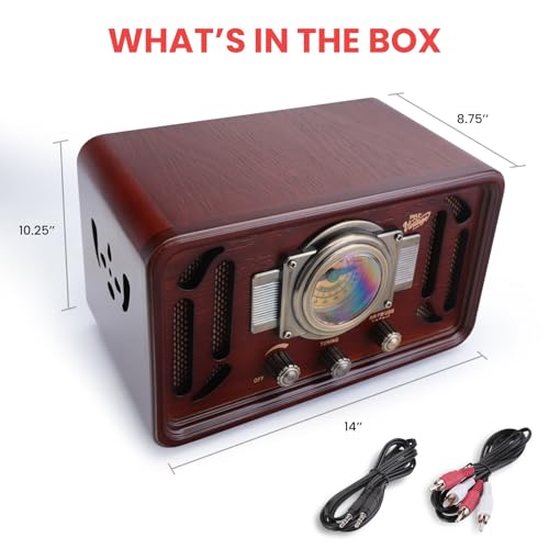 Pyle Retro Wireless Bluetooth Radio Speaker - Classic Vintage Style Audio Sound Receiver System w/Built-in Stereo Speakers, USB, SD Card Slot, AUX, RCA, MP3, AM/FM Tuner PUNP34BT.5