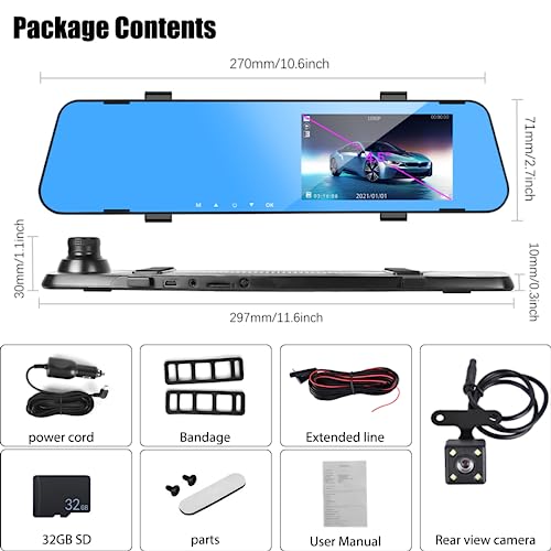Mirror Dash Cam for Cars,4.5" Rear View Mirror 1080P Front and Rear View Dual Cameras,Super Night Vision,Parking Assistance,G-Sensor,24H Parking Monitor, Waterproof Backup Camera Free 32GB Card