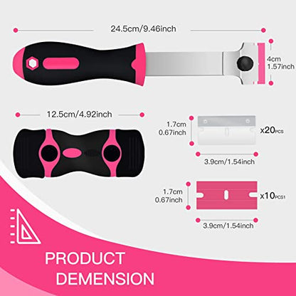 DEKEones Razor Blade Scraper, 2 PCS Razor Scraper Tool for Removing Label, Registration Sticker, Tint, Grease from Windshield, Appliance, Glass（Pink） - color: Pink-2pcs