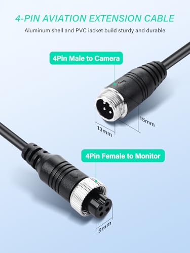 4 Pin Y Splitter Cable，1 Male to 2 Female Aviation Extension Adapter Cable for CCTV Rearview Camera Car Truck Vehicle Backup Monitor-1.31ft