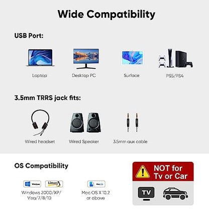 CableCreation USB Audio Adapter with 3.5mm Jack, USB External Stereo Sound Card with 3.5mm Earphone and Microphone for PS4, PS5, Windows, Mac, Linux, Plug and Play, Black (Pack of 2) - color: Black, size: 2-Pack