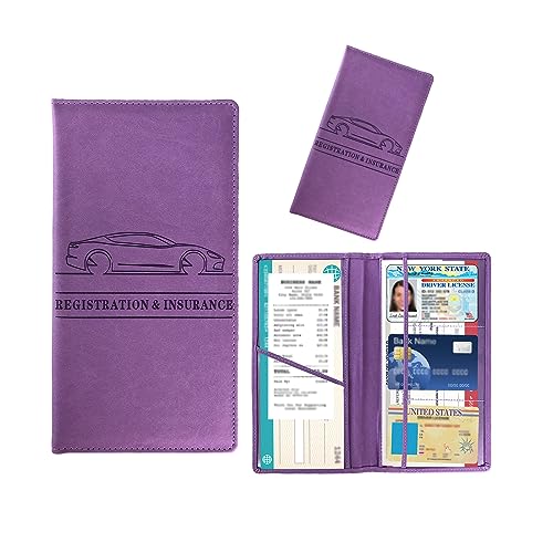 Kewucn Car Registration and Insurance Card Holder, Leather Auto License Document Glove Box Compartment Organizer, Essentials Vehicle Wallet Case for Driver License, ID Card (Purple) - color: Large-Purple