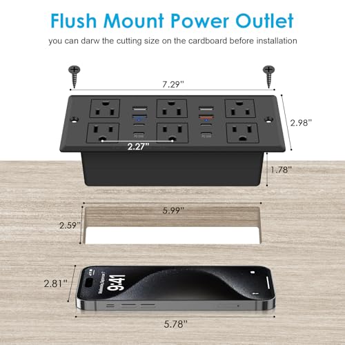 Recessed Power Strip with PD 30W Fast Charging - size: 6 FT