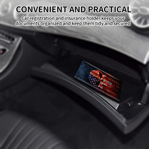 Car Registration and Insurance Card Holder, Premium Leather Vehicle Wallet Cover for Glove Box Car Organizer Drivers License/Cards/ID - Essentials Document Holder, Death Skull American Flag - color: Death Skull American Flag