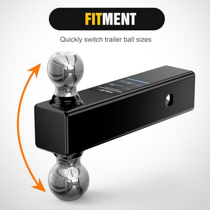 Nilight Multi-Ball Trailer Hitch Ball Mount, 2 & 2-5/16 Inch Balls, Dual Ball Mount fits 2-1/2-Inch Hitch Receiver, Chrome Plating - color: 2-1/2" hitch 2ball