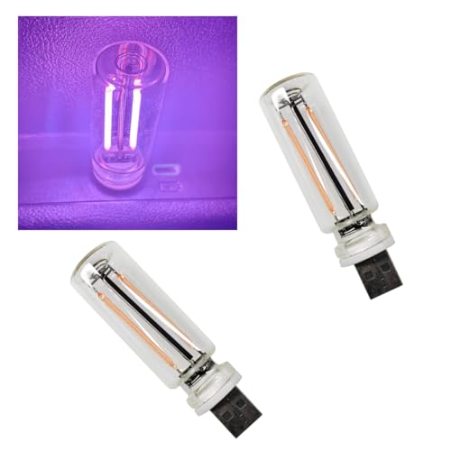 2PCS USB LED Light for Car Interior, Touch Dimmable Ambient Lighting, Mini Retro Glass Bottle Night Light Bulb, Portable Atmosphere Light Decoration for Cars, Bedroom, Hallway, Camping (Purple) - color: Purple
