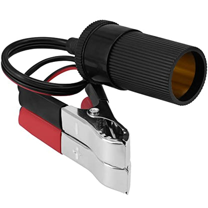 11.8 Inch/0.3m 12V Battery Terminal Clip-on Car Cigarette Lighter Socket Female Adapter, Cigarette Splitter Plug Extension Cord with Battery Alligator Clamps