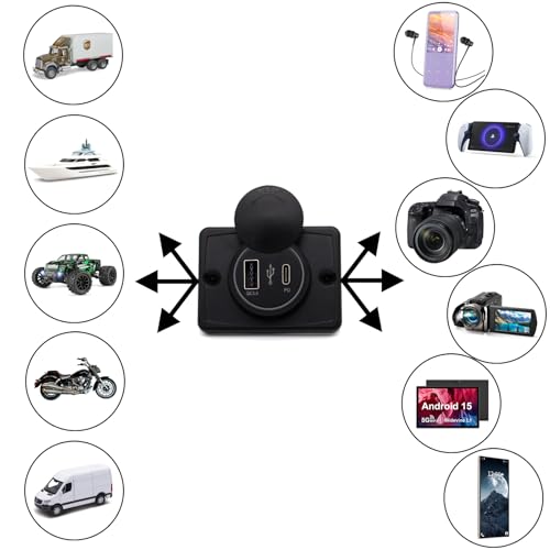 48W Fast Charger Panel for Car Boat, 30W PD+18W QC3.0 Quick Charge USB-C & USB-A Ports, Universal 12V/24V Waterproof Charging Hub, Automotive Marine Adapter for Phone, Tablet, Laptop