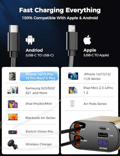 [Upgraded] SUPERONE Retractable Car Charger 4 in 1 Fast Phone Charger, Gold - color: Gold