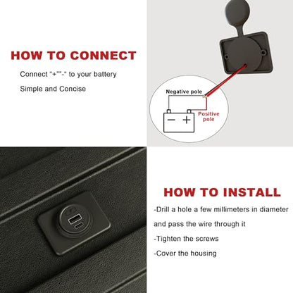 12V/24V USB C Outlet Power Socket Car Charger USB Port for Car, Bus, RV, Boat, Vehicle Boat ATV Truck Golf Cart - color: A+C Port-1pcs