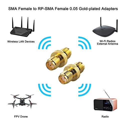 2-Pack Upgraded SMA Female to RP-SMA Female Adapter DC-18GHz VSWR ≤1.15 RF Coaxial Gold-Plated Adadper for FPV Drone Signal Booster Wireless LAN Device Gold-Plated - size: SMA Female to RP-SMA Female