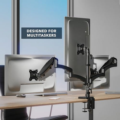 Mount-It! Triple Monitor Desk Stand, USB-A & C, Black - color: Black