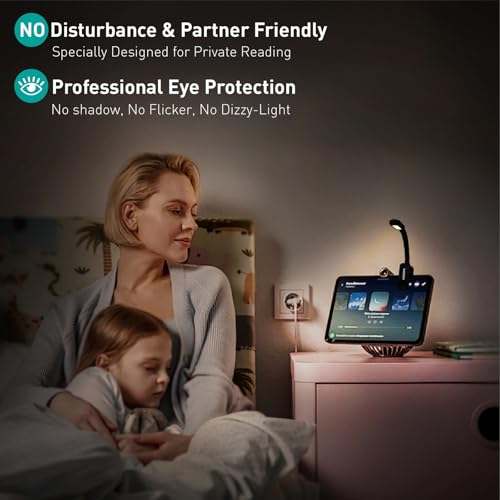 Rechargeable Book Light for Reading - 9LED Eye-Caring Clip Light w/ 9 Color Temp, Stepless Dimming, 50H Battery, USB-C, Ultra Slim - Gift for Book Lovers (Black) - color: Black
