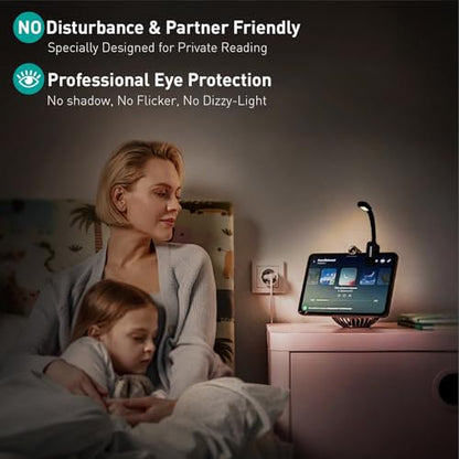 Rechargeable Book Light for Reading - 9LED Eye-Caring Clip Light w/ 9 Color Temp, Stepless Dimming, 50H Battery, USB-C, Ultra Slim - Gift for Book Lovers (Black) - color: Black