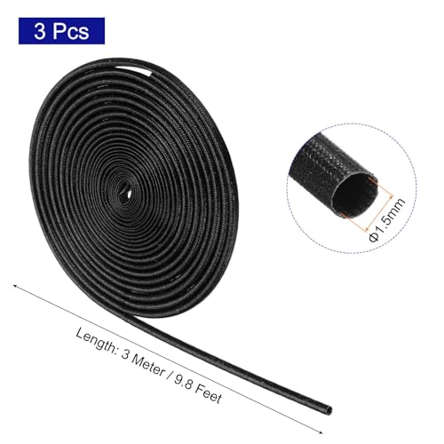 MECCANIXITY 3Pcs Wire Insulation Braid Fire Sleeve,9.8Ft-1.5mm ID Black, High Temp Silicone Coated Fiberglass Sleeving for Automotive Hose Lines Electrical Wiring - color: Black, size: 9.8Ft-1.5mm