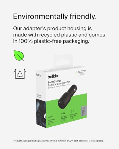 Belkin BoostCharge 42W Dual Port Fast Car Charger, USB-C & USB-A - style: Car Charger