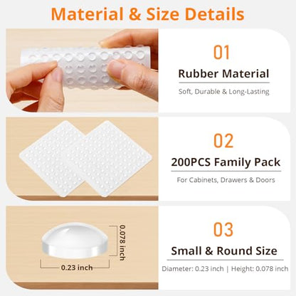 CHUNZEXI 200 PCS Clear Cabinet Door Bumpers - 1/4 Inch Diameter Silicone Door Stoppers for Cabinets and Drawers (Pack of 2) - size: 200 PCS ¼" (Pack of 2)