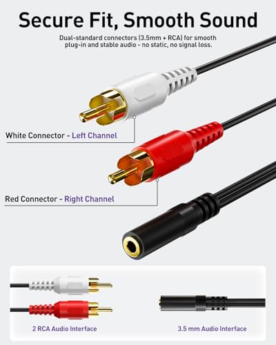 VCE 3.5mm to RCA Splitter, Gold Plated Male Stereo Audio Y Cable, 2-Pack - size: ['39 inches']