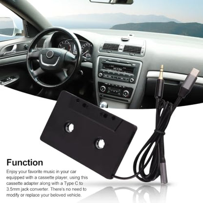 Yoidesu Car Cassette to AUX Adapter, Universal 4 Channel Output Cassette Tape Converter with 3.5mm Type C Auxiliary Cable, for Smartphones MP3 Players Car Stereos